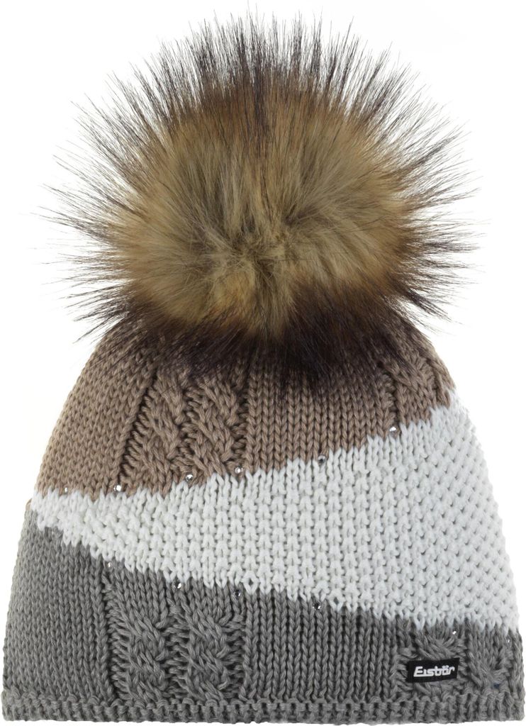 Eisbär Eden Lux Mütze für Damen mit Bommel, Größe:Einheitsgröße, Farbe:Grau