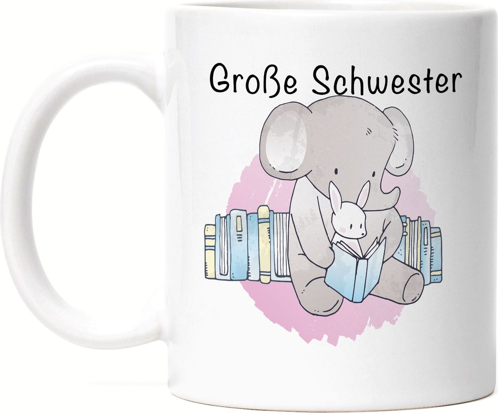 Große Schwester Tasse Süßes Motiv Elefant Hase Schwangerschaft Geschenkidee Baby-News