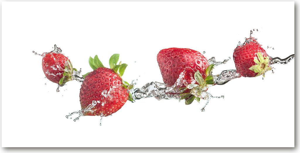 Tulup Glas-Bild - 100x50 -Wandkunst - Wandbild hinter gehärtetem Sicherheitsglas - Essen & Getränke - Erdbeeren Wasser - Rot