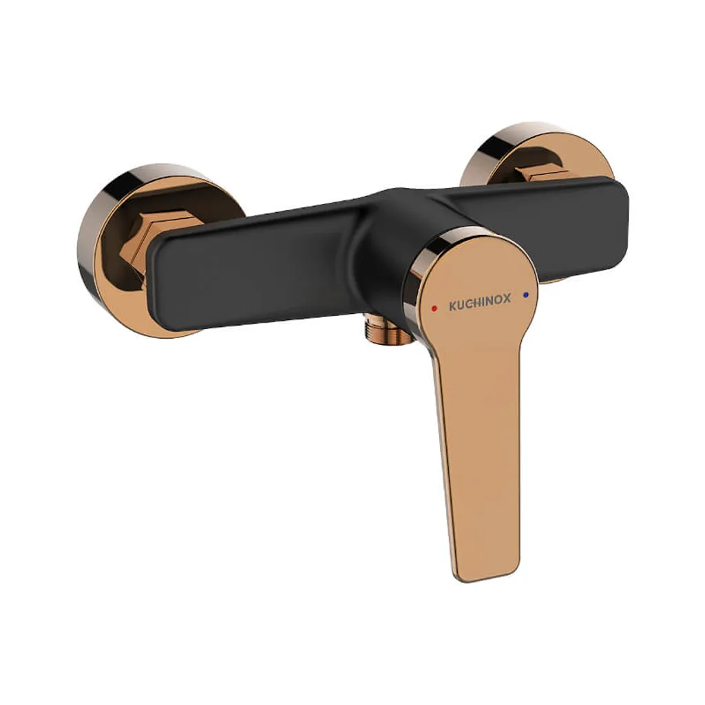 Miscelatore Doccia a Parete Nero e Oro Rosa - Design Moderno Ottone