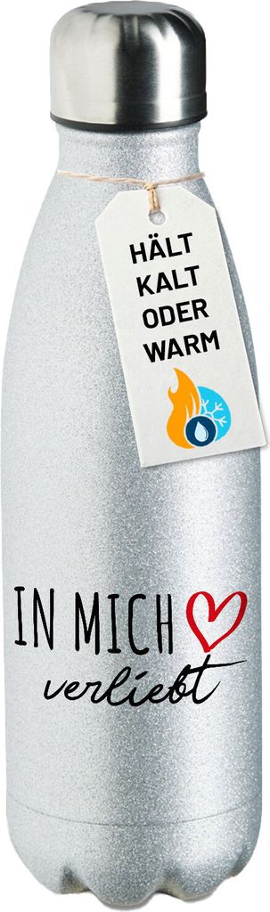 Huuraa Trinkflasche In mich verliebt 500ml Silver Edelstahl Wasserflasche Trinkflasche Geschenkidee