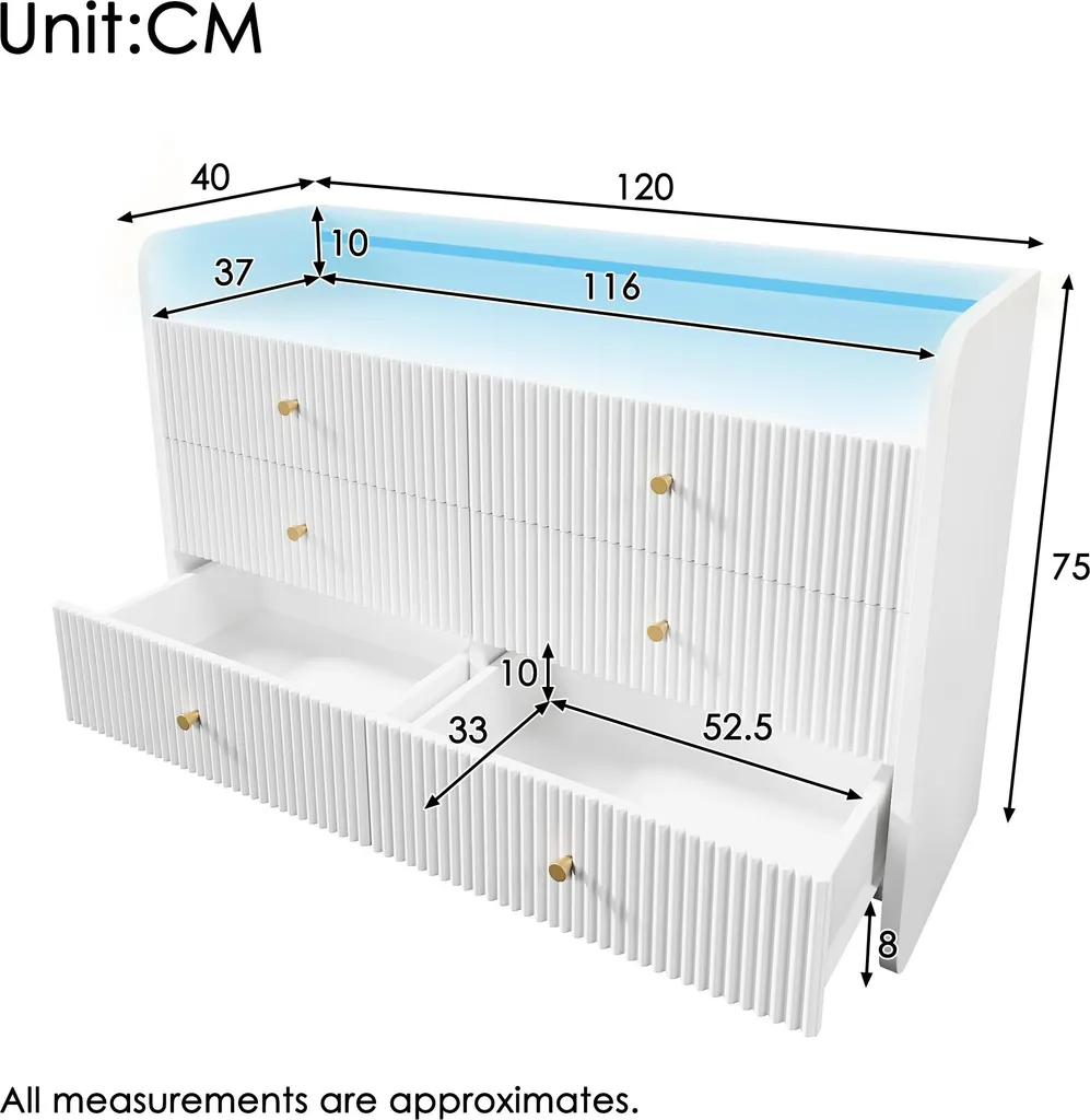 Sideboard moderne pour salon ou chambre Sweiko, commode blanche à LED