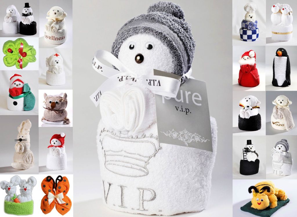 Frottier Geschenk Set viele Modelle Handarbeit Origami Gästetuch Handtuch Waschhandschuh, Motiv/Art:VIP-Bär mit Mütze