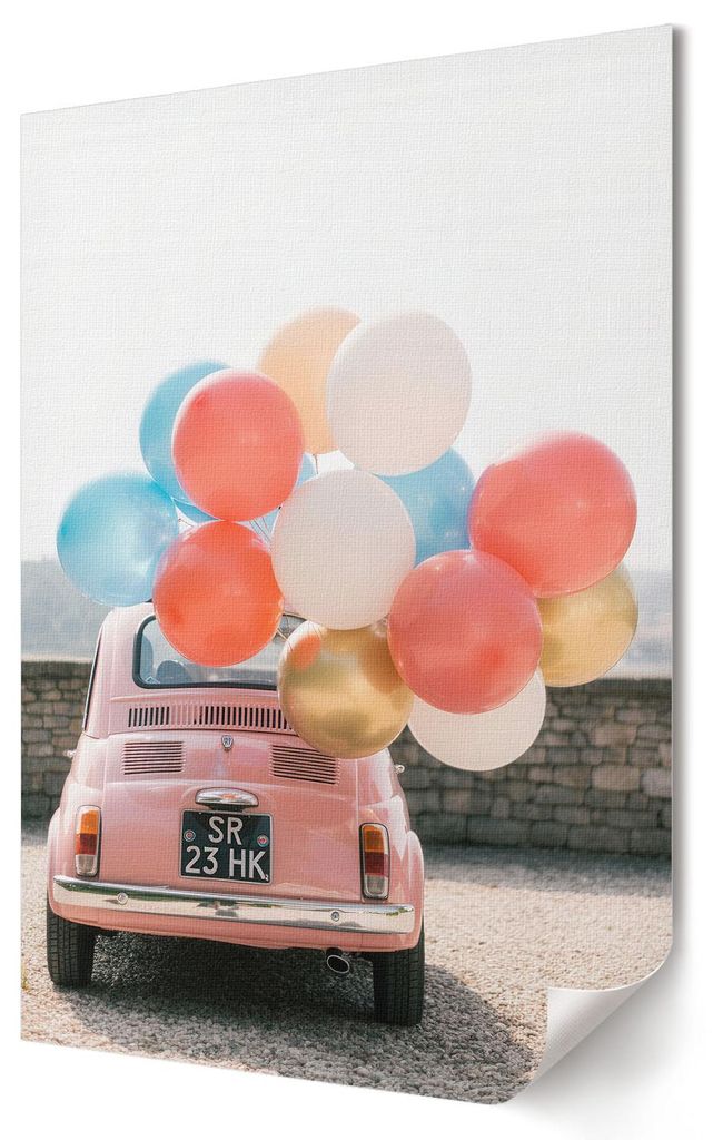 Auto und Ballons- Kunstdruck A2 (42x59 cm) - Vintage, Retro, Romantisch- Wandbild für Wohnzimmer Schlafzimmer & Flur, Modernes Poster Wanddeko, Un...