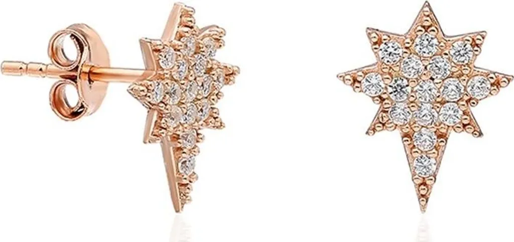 Puces d'oreilles étoile en argent rose et strass pour femme 6mm