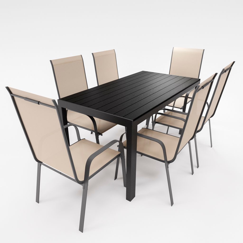 Gartenmöbel Set Alu Tisch 7-tlg. 6x Stapelsessel Gartenset Sitzgruppe Essgruppe beige