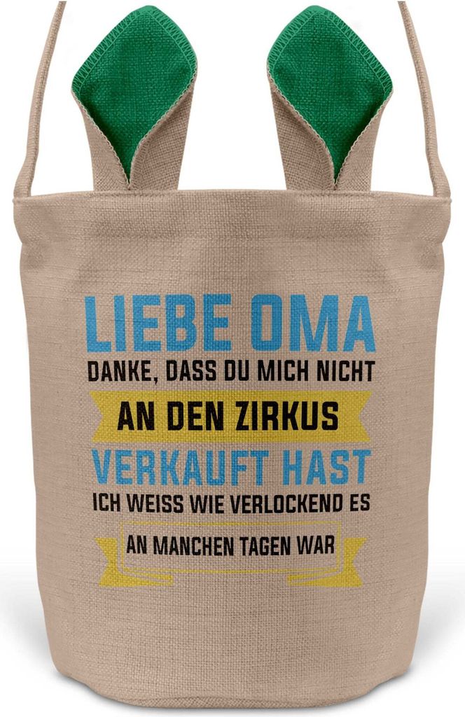 22Feels Oma Grossmutter Osterkorb mit Henkel Ostergeschenk Tragetasche Ostern Deko Osternest Körbchen Hasenohren (Beige/Grün)