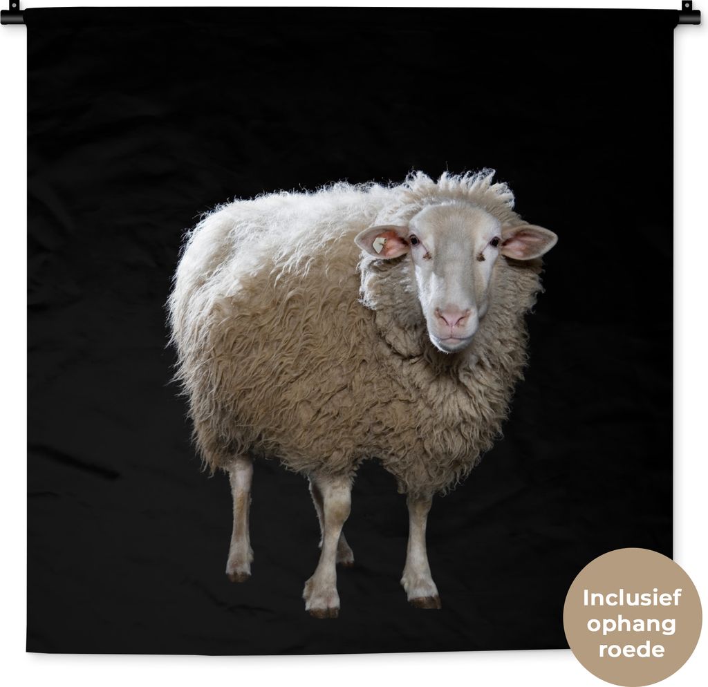 MuchoWow Wandteppich Wandbehang Schafe - Nutztiere - Schwarz 90x90 cm Tapisserie Dekoration Wandtuch - Wandaufhänger