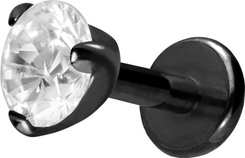Ohrpiercing, Nasenpiercing Titan Labret mit Innengewinde EINGEFASSTER KRISTALL Schwarz Stablänge: 6mm | Stabstärke: 1,2mm | Kristallgröße: 4mm