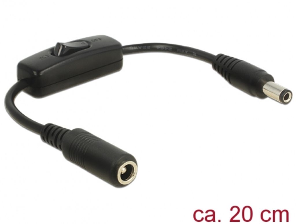 DELOCK Stromkabel DC 5,5 x 2,1mm 1x Bu -> 1x St mit Schalter