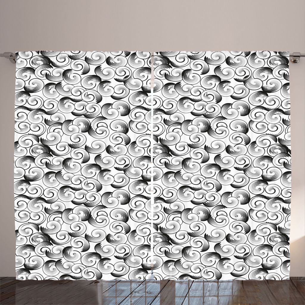 ABAKUHAUS Abstarct Rustikaler Vorhang, Graustufen- Snail-Wirbel, Wohnzimmer Universalband Gardinen mit Schlaufen und Haken, 280 x 225 cm, Grau Schw...