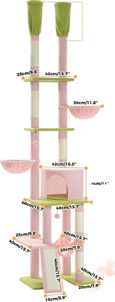 Arbre à chats pour grand plafond - Espace de jeu vertical 5 niveaux