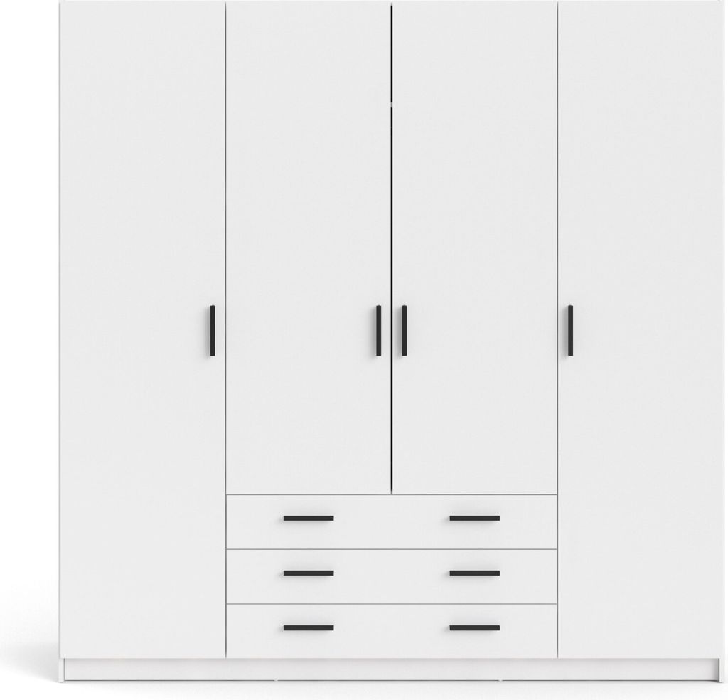 Spell Kleiderschrank B183 cm 4 Türen und 3 Schubladen weiß. Produktbild 