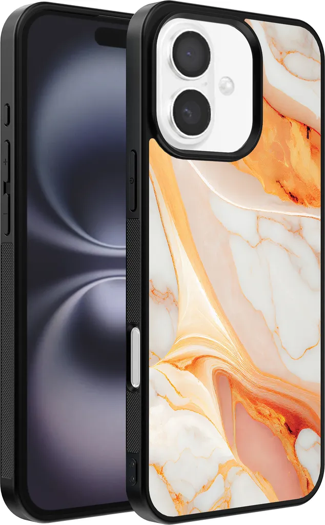 Smartphonica Custodia per iPhone 16 con stampa in marmo - Cover posteriore in TPU con design in marmo - Arancione