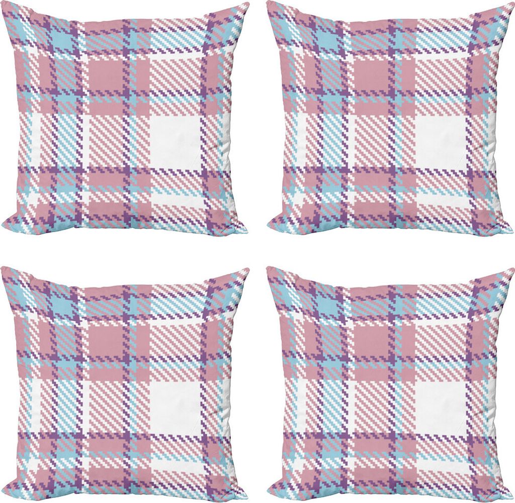 ABAKUHAUS Kariert Kissenbezug Set (4 Stück), Antike englische Tile, Moderner Doppelseitiger Digitaldruck, 40 cm x 40 cm, Lila Lila Hellblau