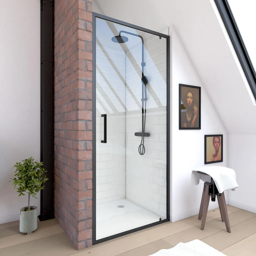 Porte de douche 90x200 cm CRUSH verre 6 mm et cadre Noir Industriel - 2
