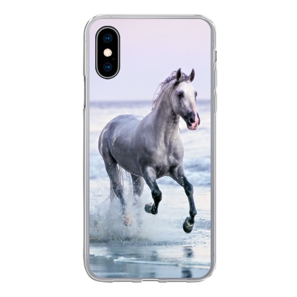 MuchoWow Handyhülle Schutzhülle Hülle für iPhone X Pferd - Meer - Pastell Silikon Softcase Handy Hülle - Handyhülle