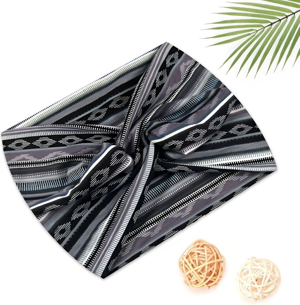 Haarband aus weicher Baumwolle mit Azteken‐Boho‐Muster in Grau