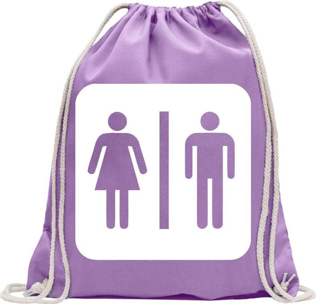 Kiwistar - Turnbeutel - lavendel - WC Toilette Piktogramme - Fun Rucksack Sport Beutel Gymsack Baumwolle mit Ziehgurt