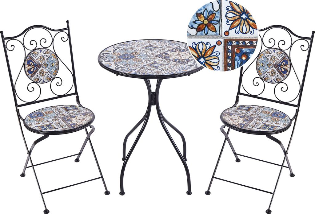 BELIANI Balkon Set Schwarz u. Blau aus Metall Mosaik Muster Produktbild 