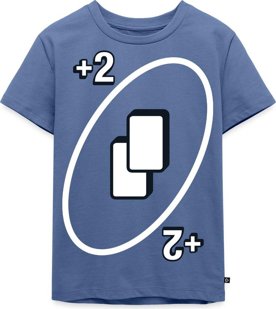 Spreadshirt UNO Karten Kostüm +2 Zwei-Ziehen-Karte Kinder Premium T-Shirt, 134/140 (8 Jahre), Taubenblau