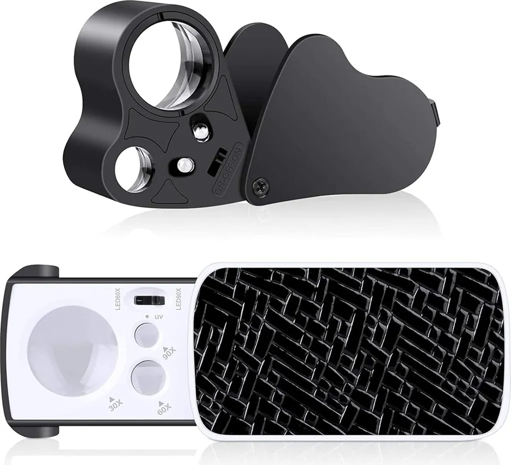 Loupe grossissante 30X 60X 90X avec LED pour lecture et bijouterie - lot de 2