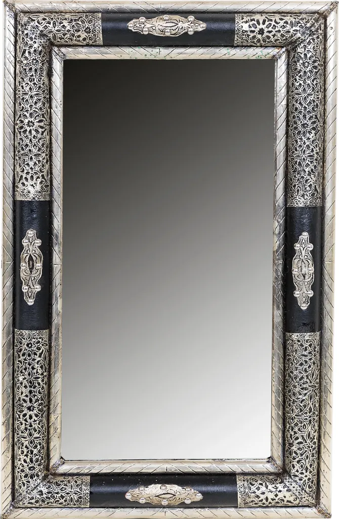 Miroir oriental Hayud 70cm argenté en bois pour mur et entrée chic
