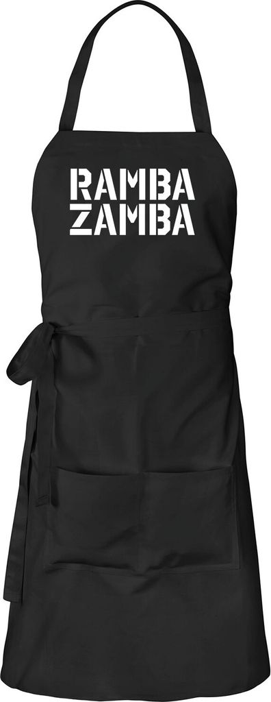Huuraa Schürze Rambazamba Schriftzug Schwarz mit Taschen Baumwolle Kochschürze Geschenkidee