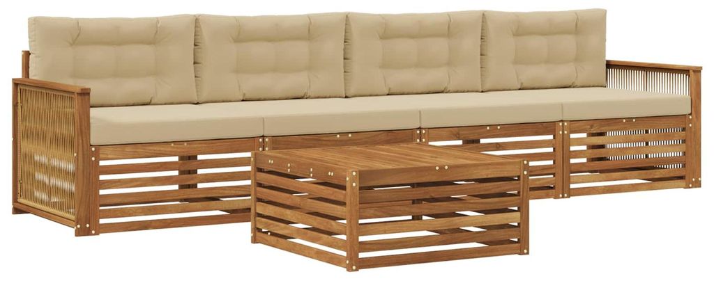 vidaXL Outdoor-Sofagarnitur mit Kissen 5 pcs Natur und Beige