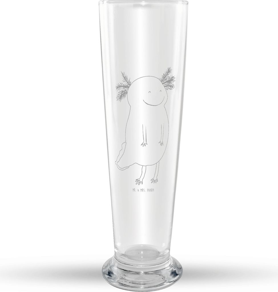 Mr. & Mrs. Panda Weißbierglas Axolotl Glücklich - Transparent - Geschenk, gut Gelaunt, Bier Glas, Lebensfroh, Weizenbier, Weizen, Mr Mrs Weizengl...