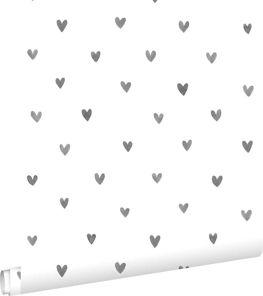 ESTAhome Tapete Herzchen Schwarz und Weiß 53 cm x 10.05 m
