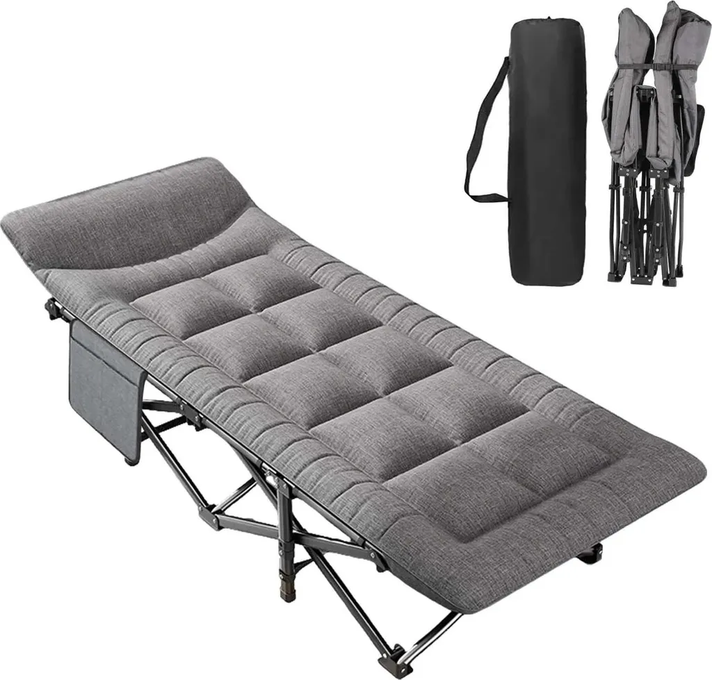 Lit de camping Outdoor pliant gris avec oreiller intégré Modèle C-20