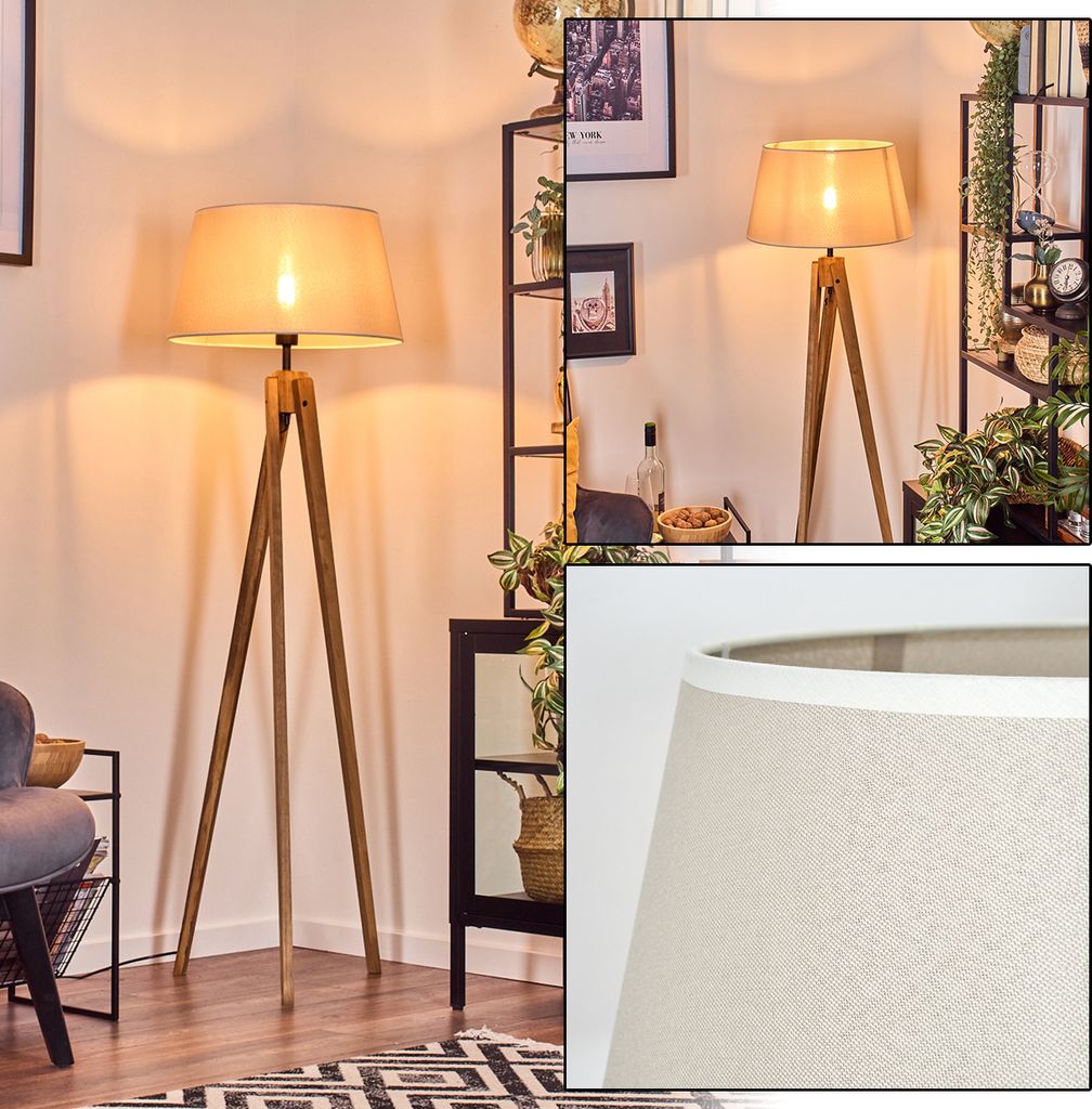 Schiavonea Stehlampe aus Holz/Stoff in Naturfarben/Beige