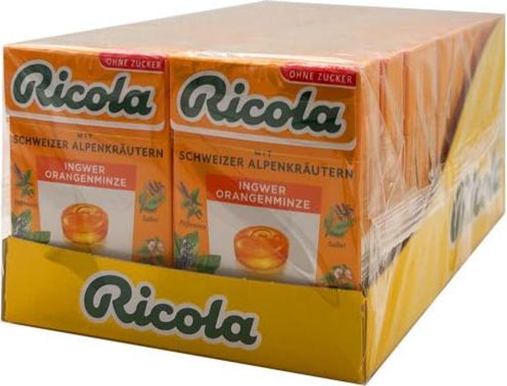 Ricola Ingwer Orangenminze Bonbons, 20 Pack à 50g