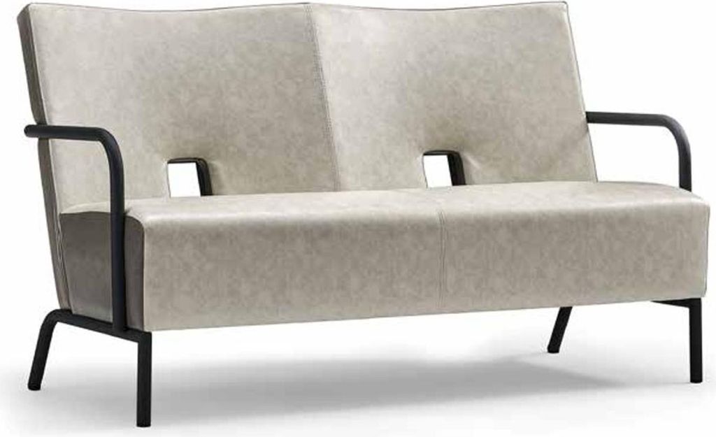 Modernes Design Zweisitzer 2-Sitzer Sofa Leder gepolstert Wohnzimmer Grau Holz