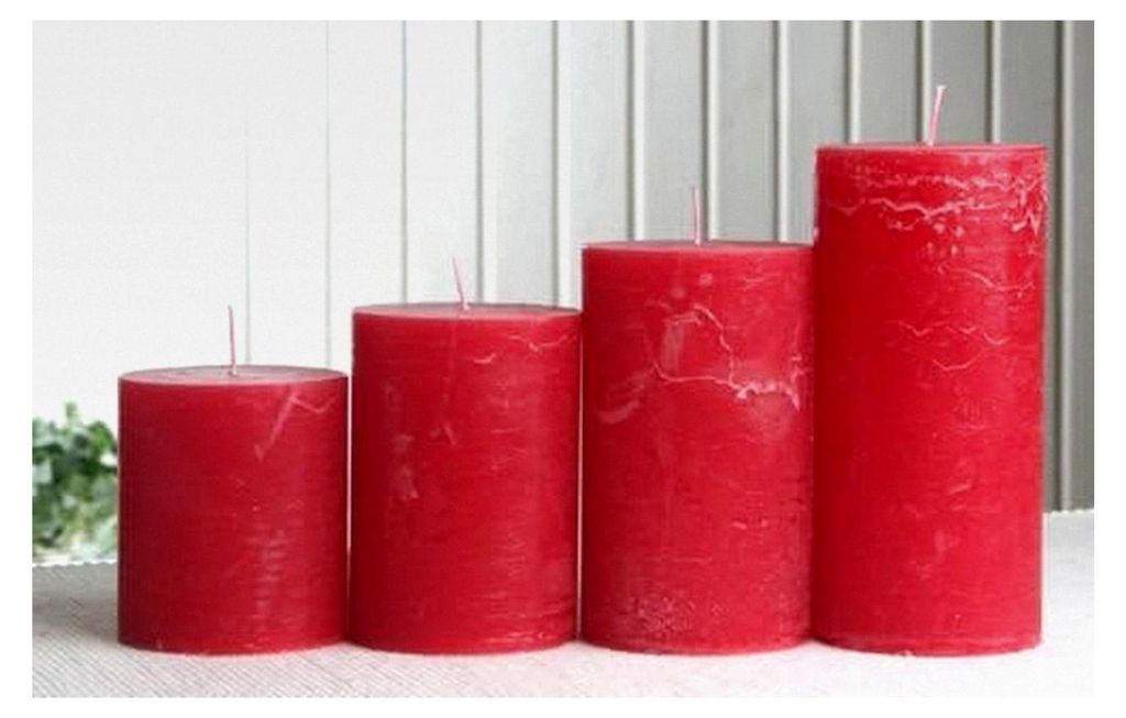 Rustikale Stumpenkerzen-Adventsset, groß, 7 cm Ø, rot