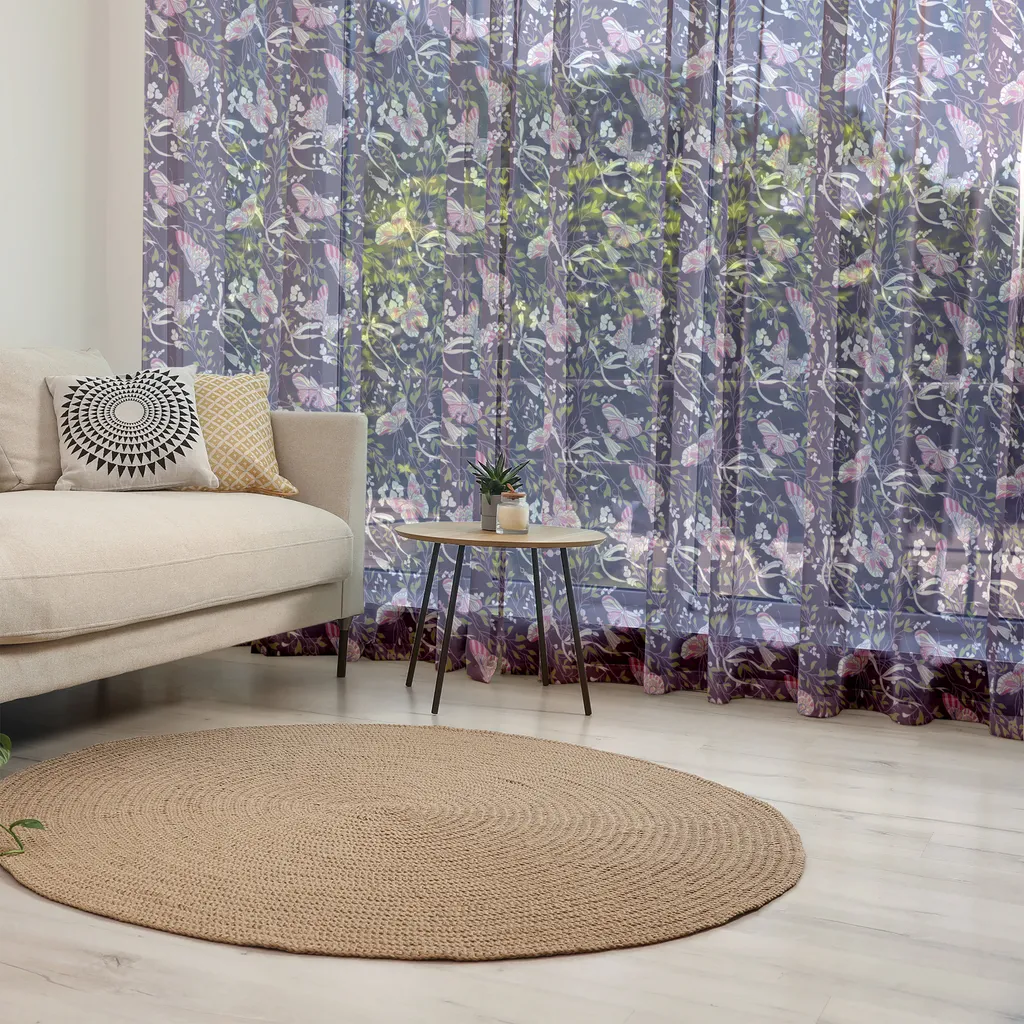 Tenture Murale Violette Silk Touch avec Branches Fleuries et Papillons