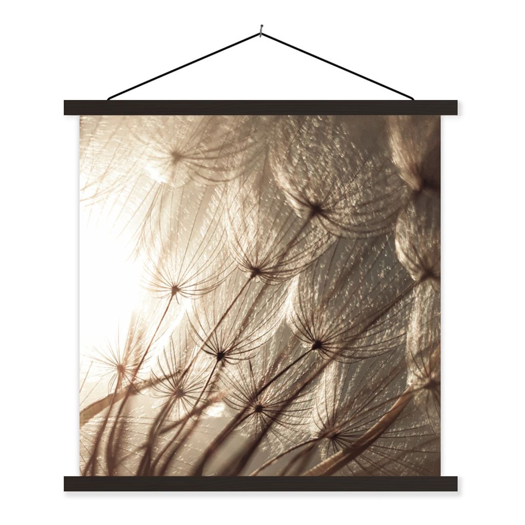 MuchoWow Textilposter Blumen - Pflanzen - Winter - Sepia - Schnee 120x120 cm mit schwarzem Rahmen - Aufhängungsset