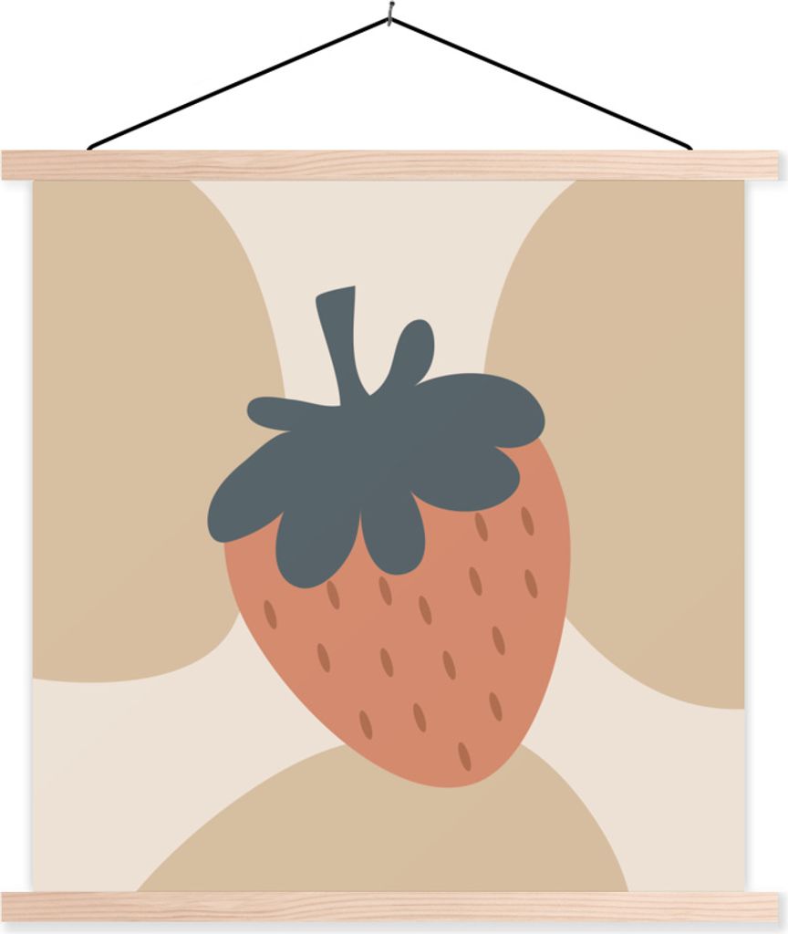 MuchoWow Textilposter Obst - Pastell - Erdbeere - Sommer 120x120 cm mit holzfarbenen Rahmen - Textil-Poster