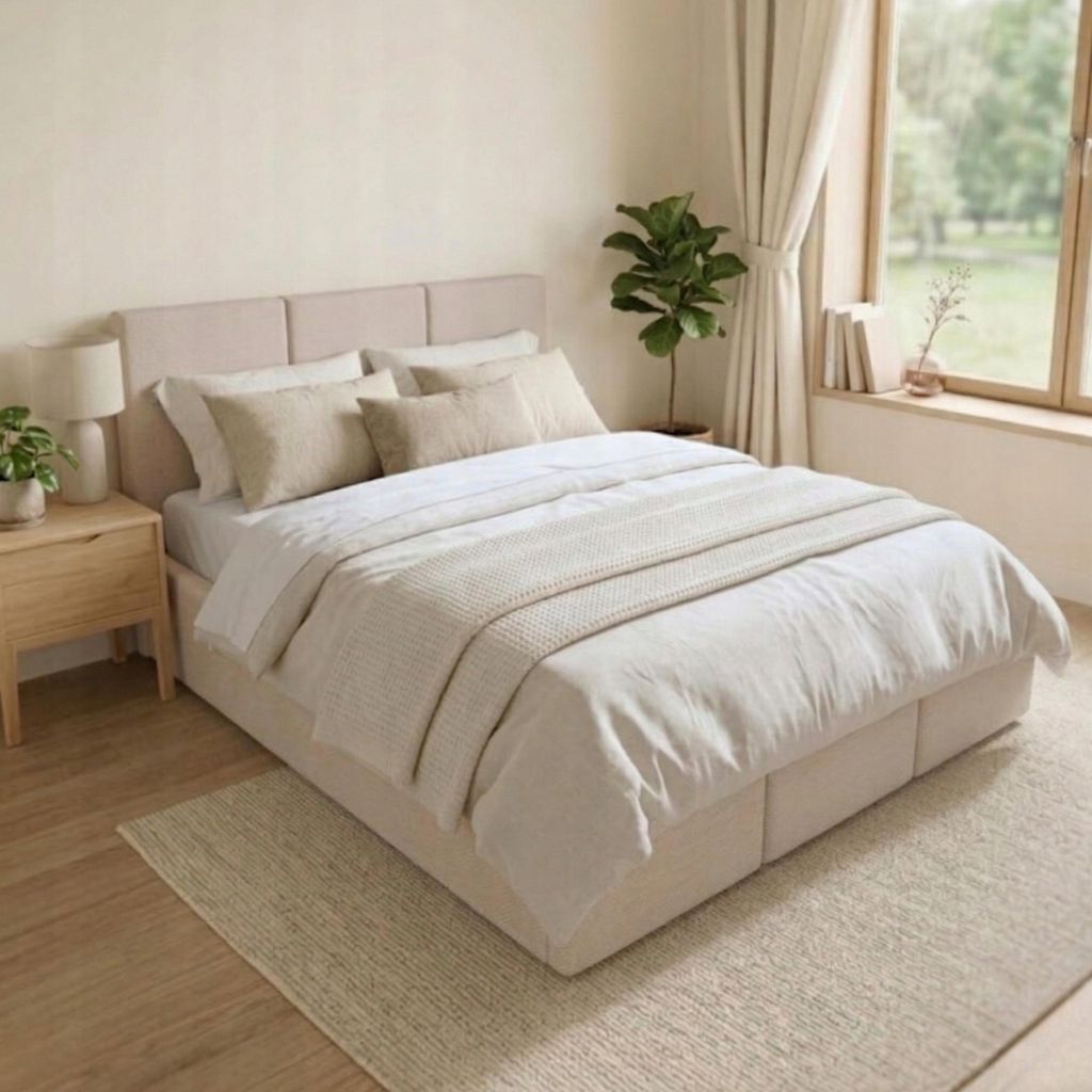 Komvortowy | Polsterbett 140x200 Cm | VELIS CORD | Doppelbett Mit Metall-Lattenrost & Gasdruckfeder | BEIGE | Bettkasten Ohne Bodenplatte | Staurau...