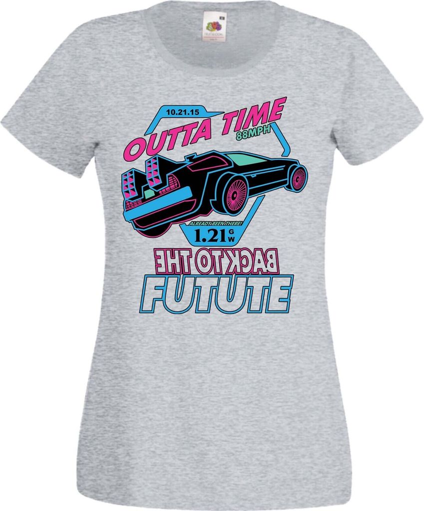 Damen T-Shirt Anime Manga Back To The Future, Lady 2XL / Grau