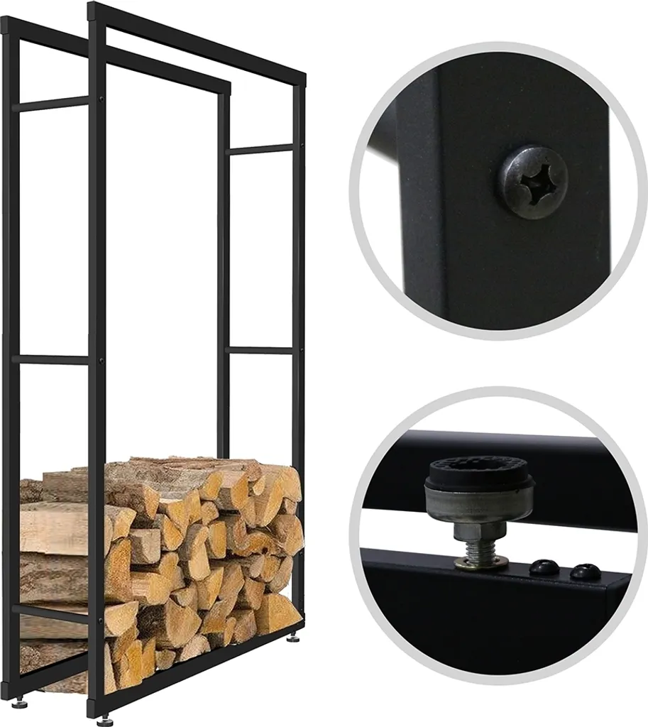 Porta Legna da Ardere 150x80 cm - Scaffale Metallo Nero per Camino