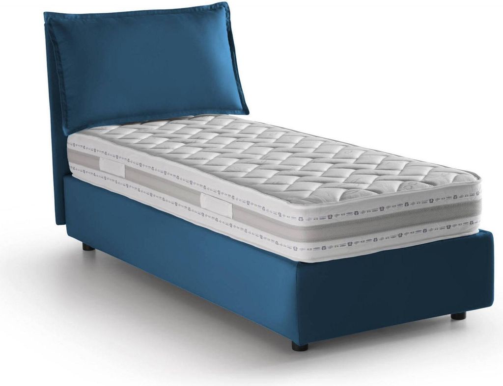 Einzelbett Dmangone, Containerbett mit Stoffbespannung, 100% Italy, Seitliche–ffnung, inklusive Matratze 80x190 cm, Blau