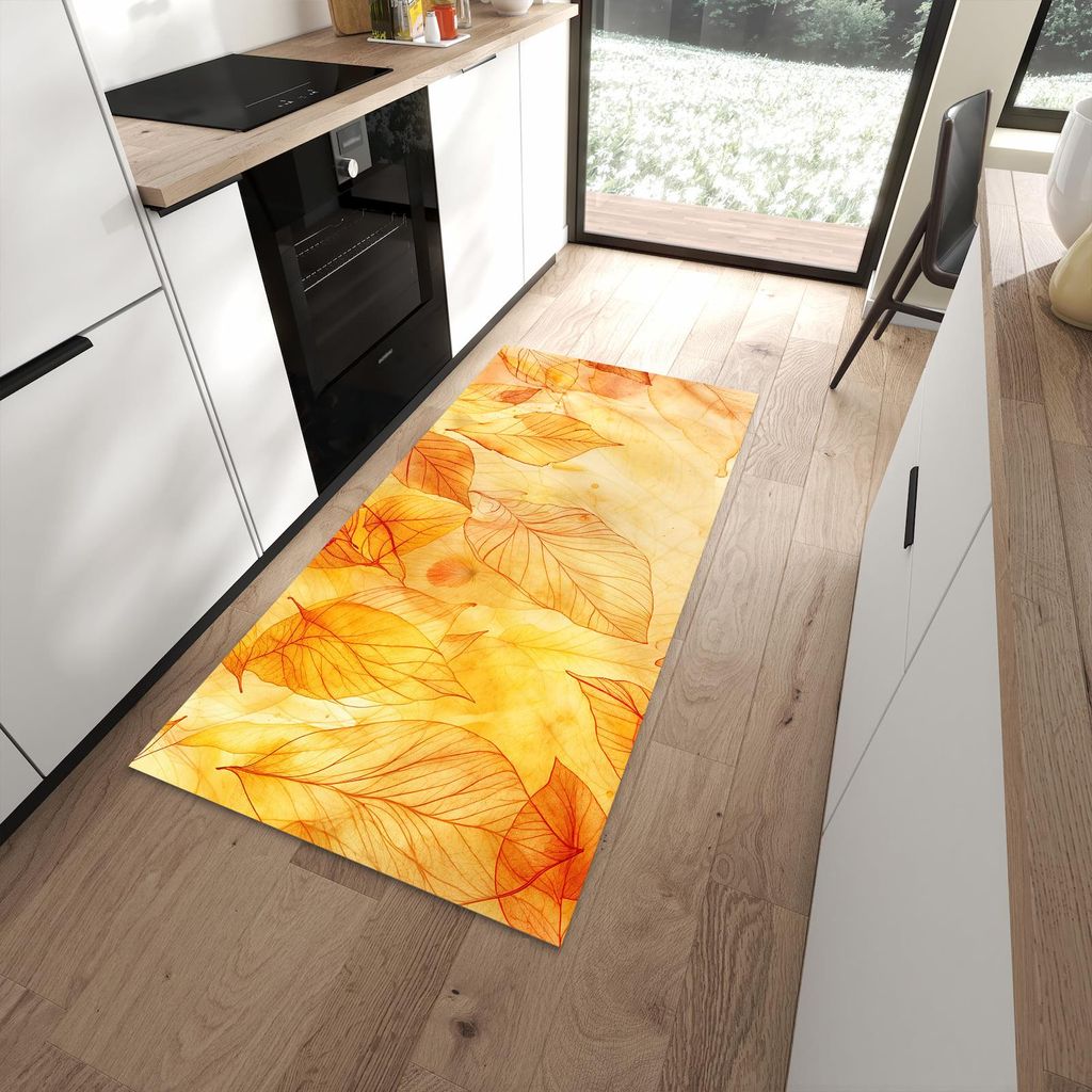 Küchenteppich 90x180cm rutschfest & abwischbar PVC Läufer - Herbstblätter