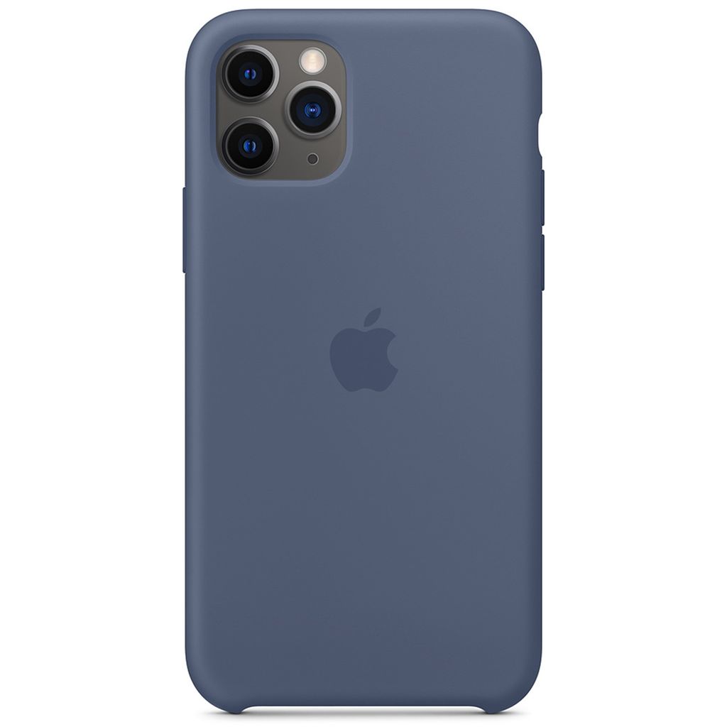 A dark blue iPhone 11 Pro silicone case is shown from the back against a white background.