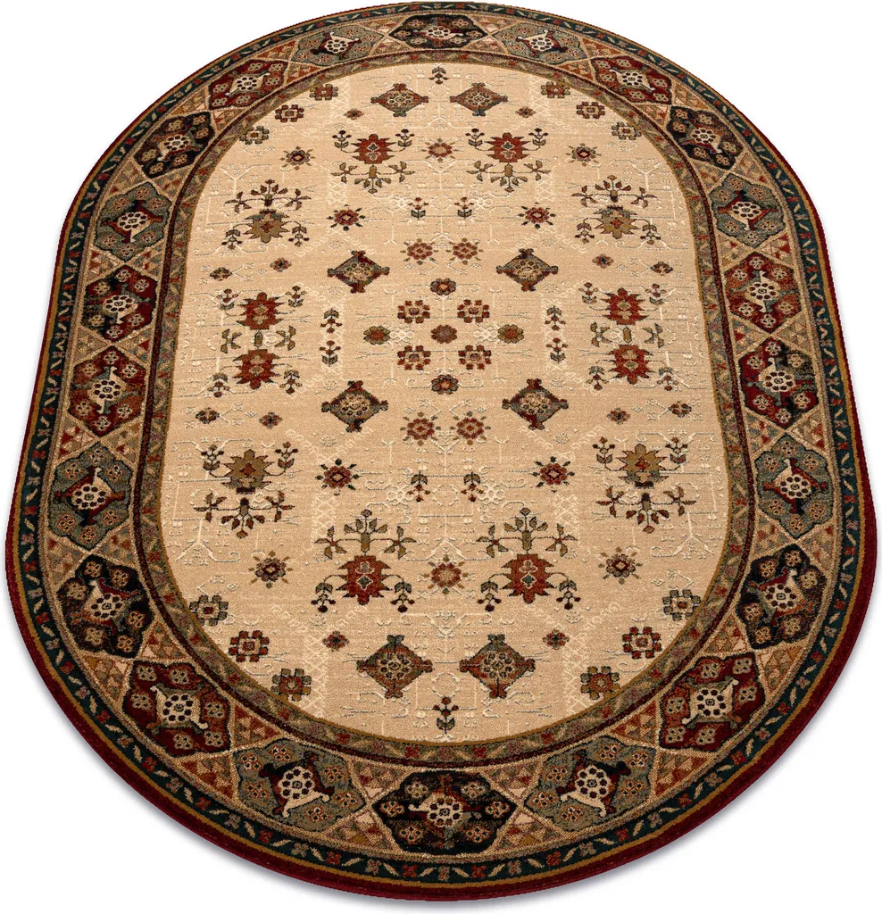 Grand Tapis de Salon Ovale en Laine TAROS 2 Motif Oriental Terracotta