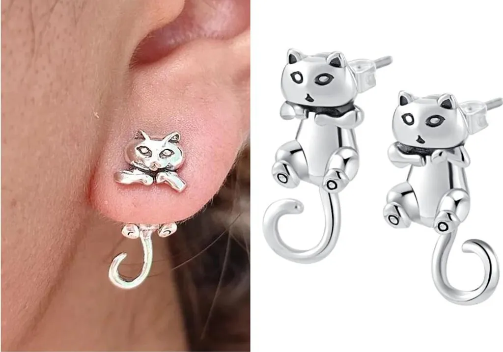 Orecchini Gatto Argento Sterling 925 - Certificati e Anallergici