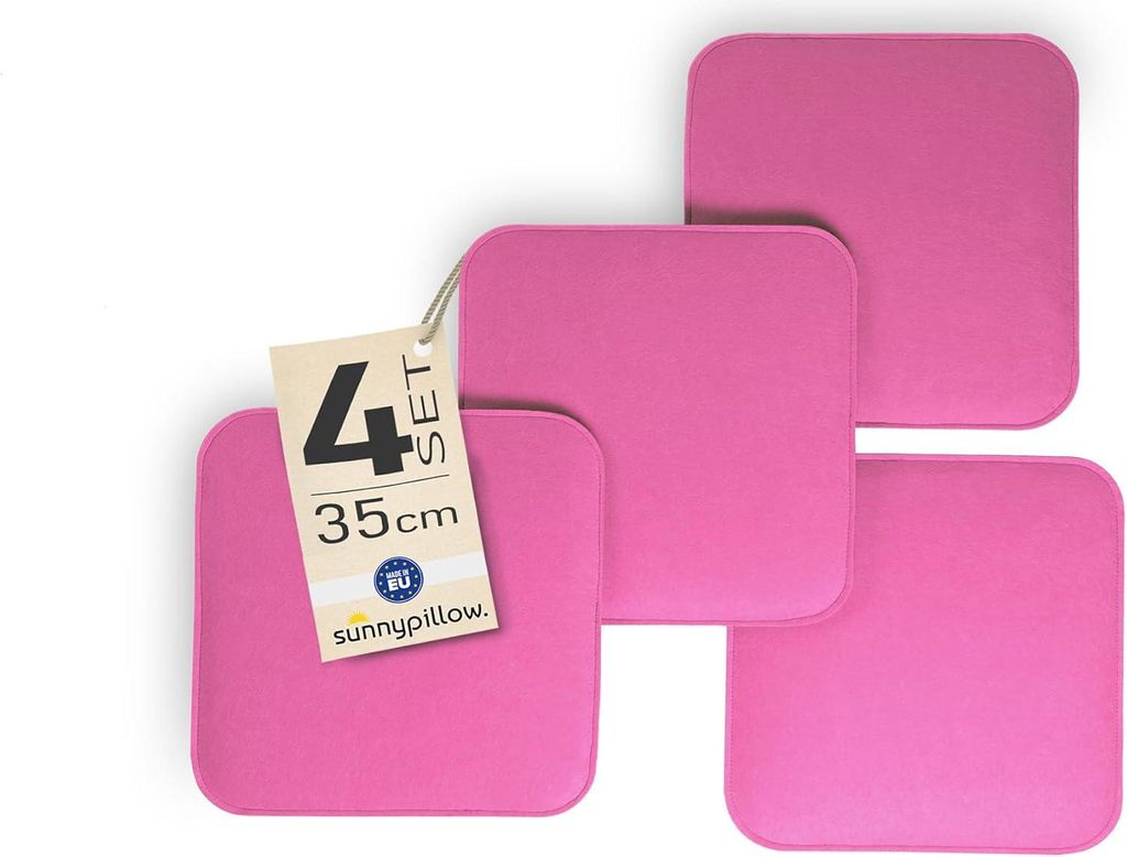 sunnypillow 4er Set Stuhlkissen aus Filz quadratisch 35x35 cm | gemütliche Filzkissen für Bank und Stuhl | Indoor/Outdoor | Sitzkissen | Rosa