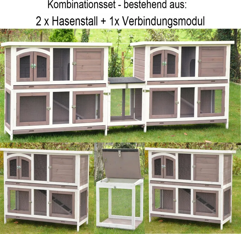 Double clapier combiné 280x50x104 cm en bois pour lapins et rongeurs