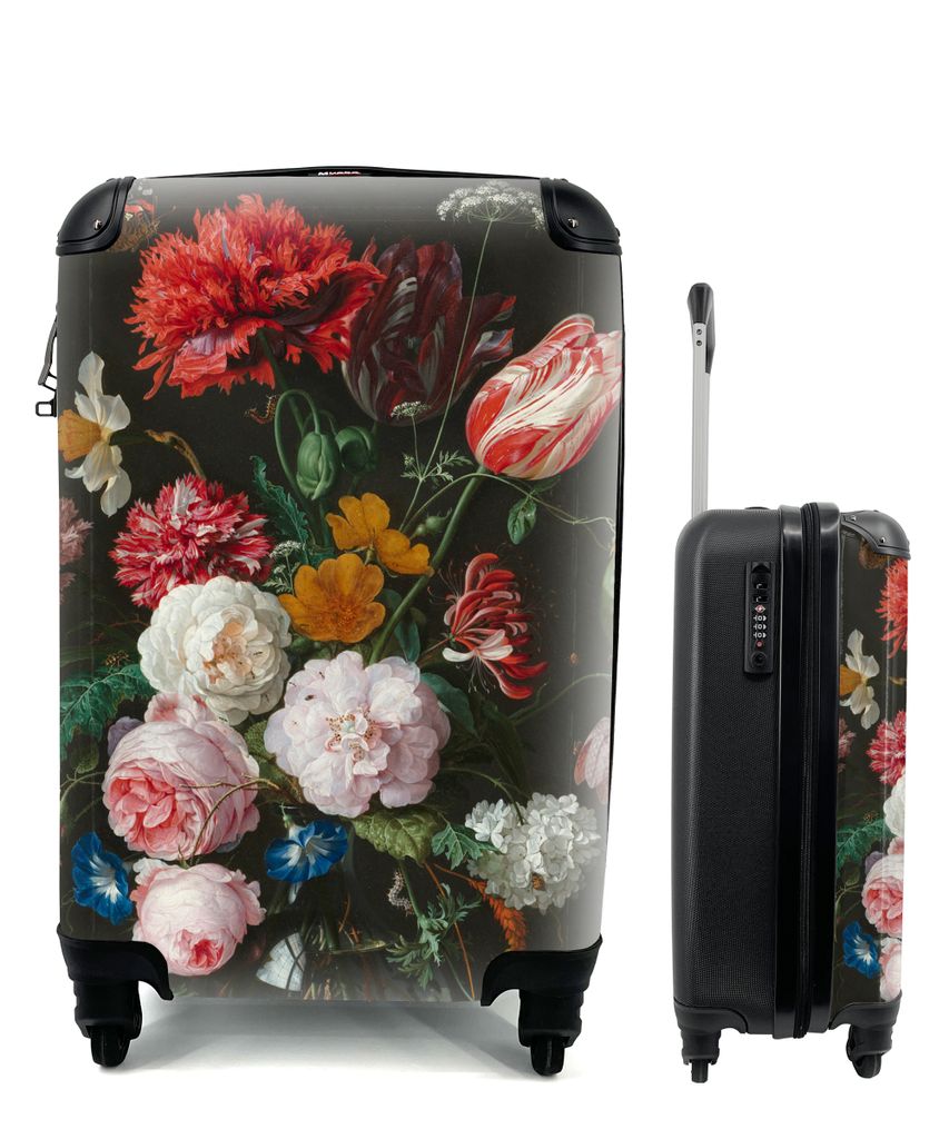 MuchoWow Koffer Handgepäck Trolley Rollkoffer Kleine Reisekoffer mit 4 Rollen - Stilleben mit Blumen in einer Glasvase - Gemälde von Jan Davids...
